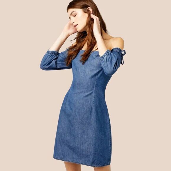 Warehouse Bardot Denim Bandeau Dress - Picture 6 of 8